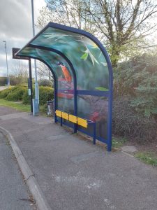 Refurbished bus shelter with printed glazing artwork